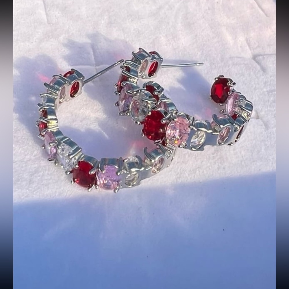 Gorgeous Silver Plated Ruby Clear Crystal Earring… - image 5